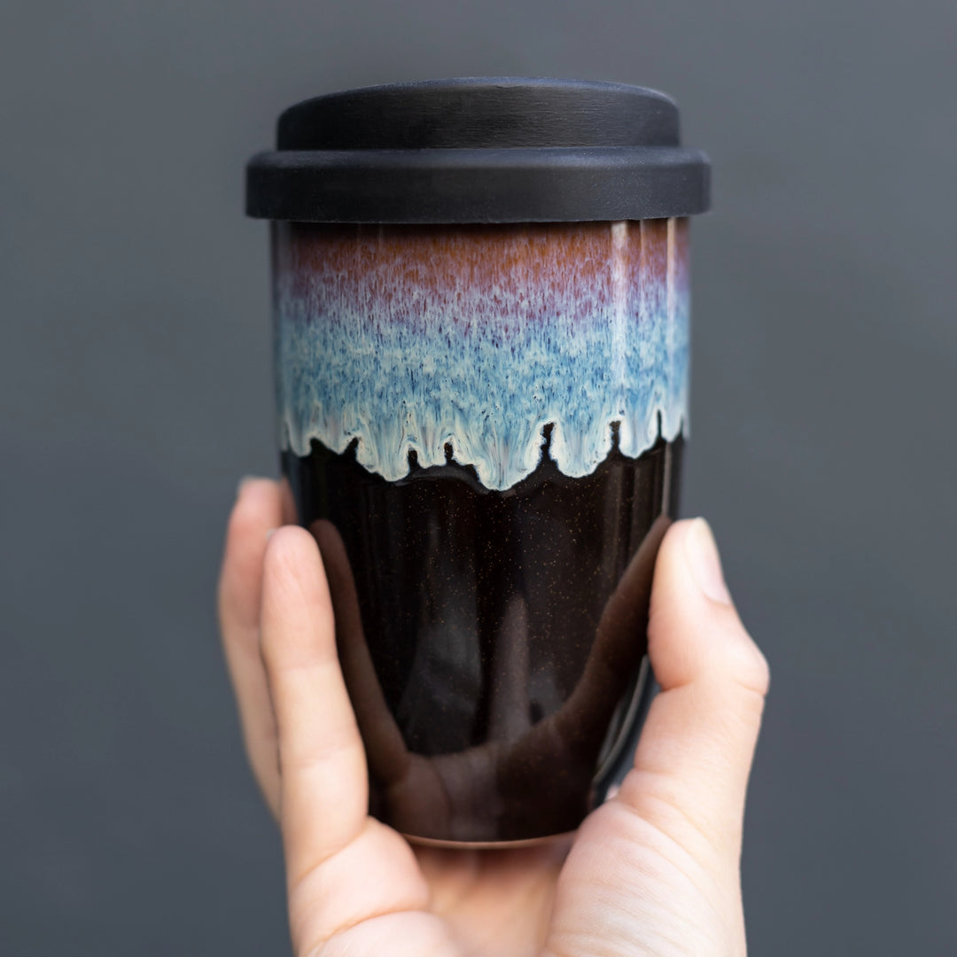 Monsoon Ceramic Mug – 12oz Reusable Cup with Lid