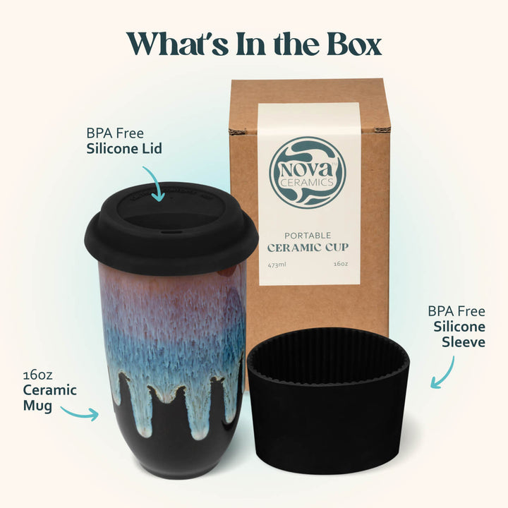 Monsoon Ceramic Travel Mug – 16oz with Lid &amp; Sleeve