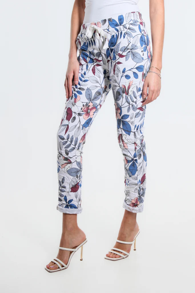 Collins Lovely Leaves Stretch Tie Waist Pant - Tees By Tina