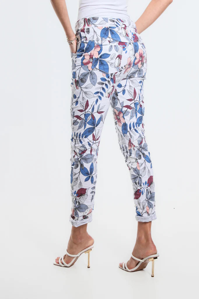 Collins Lovely Leaves Stretch Tie Waist Pant - Tees By Tina