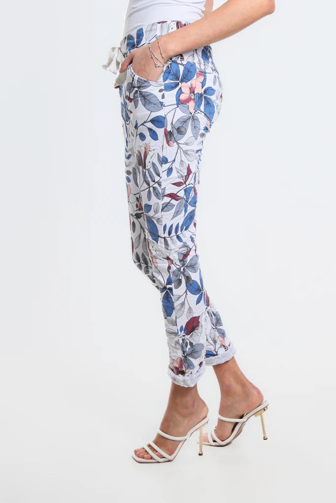 Collins Lovely Leaves Stretch Tie Waist Pant - Tees By Tina