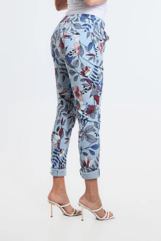 Collins Lovely Leaves Stretch Tie Waist Pant - Tees By Tina