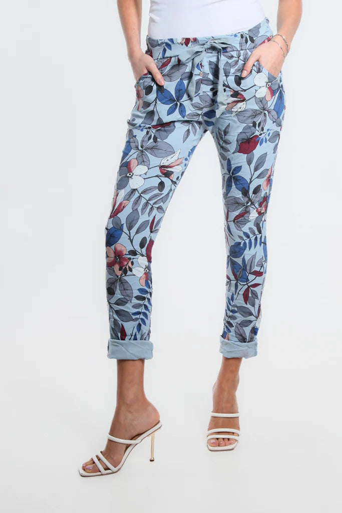 Collins Lovely Leaves Stretch Tie Waist Pant - Tees By Tina