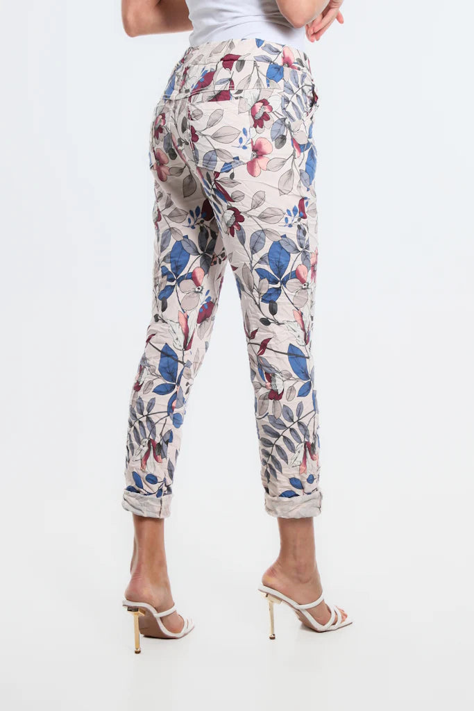 Collins Lovely Leaves Stretch Tie Waist Pant - Tees By Tina