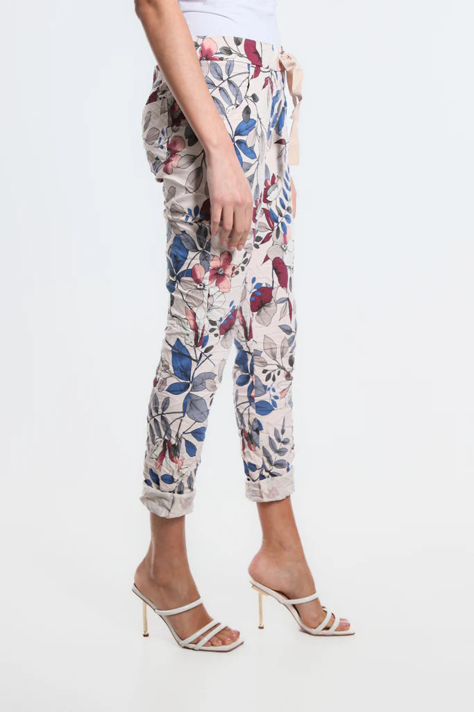 Collins Lovely Leaves Stretch Tie Waist Pant - Tees By Tina