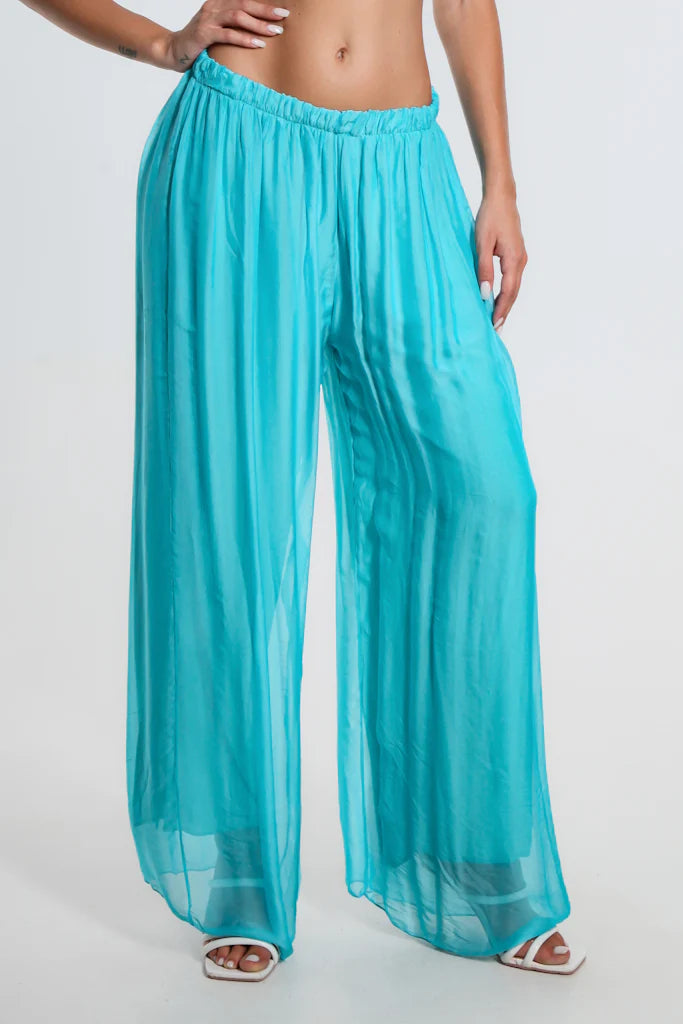 Roxy Silk Straight Leg Pant - Tiffany Blue - Tees By Tina
