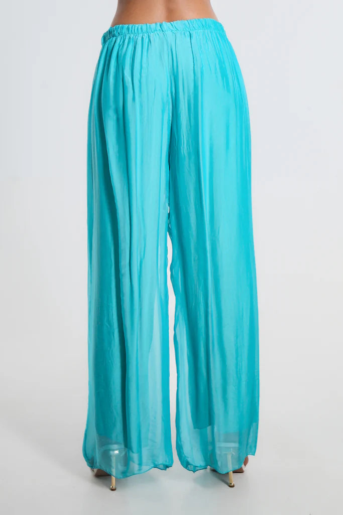 Roxy Silk Straight Leg Pant - Tiffany Blue - Tees By Tina