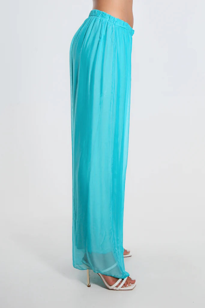 Roxy Silk Straight Leg Pant - Tiffany Blue - Tees By Tina