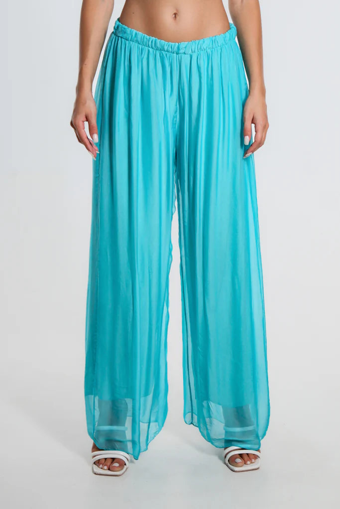 Roxy Silk Straight Leg Pant - Tiffany Blue - Tees By Tina