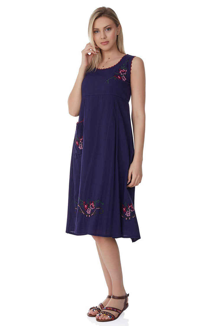 Purple embroidered sleeveless midi cult dress, bohem dress
