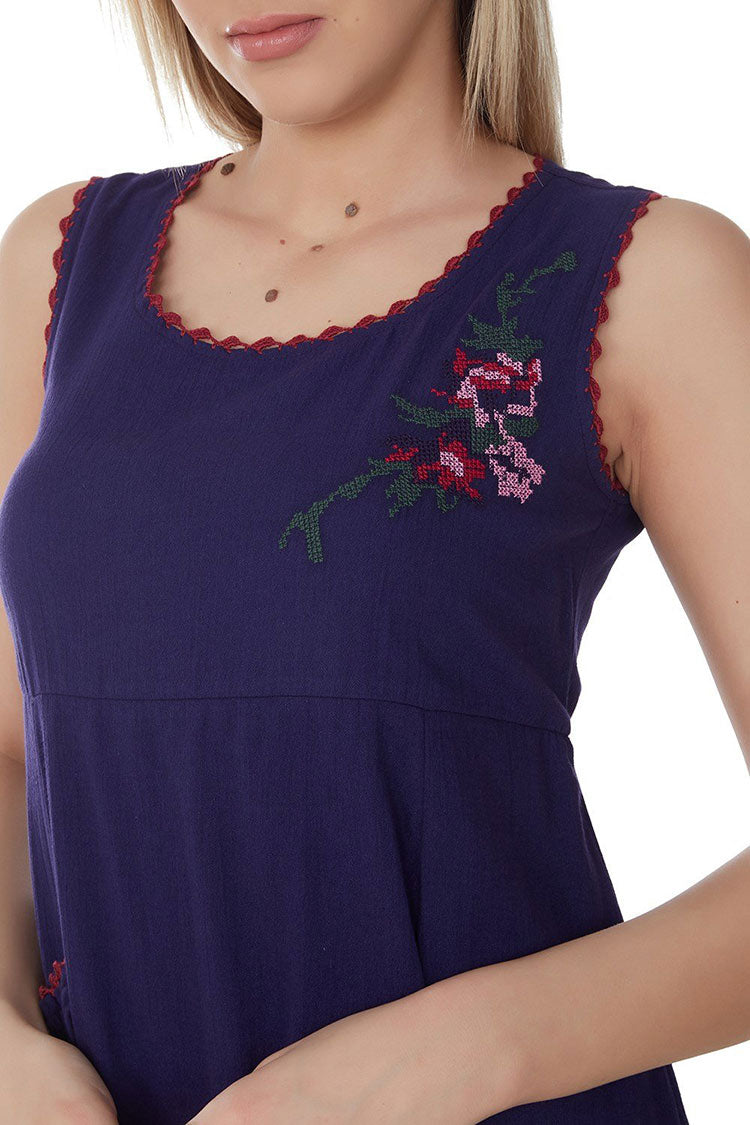 Purple embroidered sleeveless midi cult dress, bohem dress