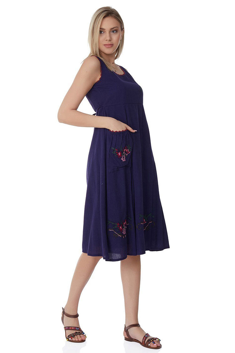 Purple embroidered sleeveless midi cult dress, bohem dress