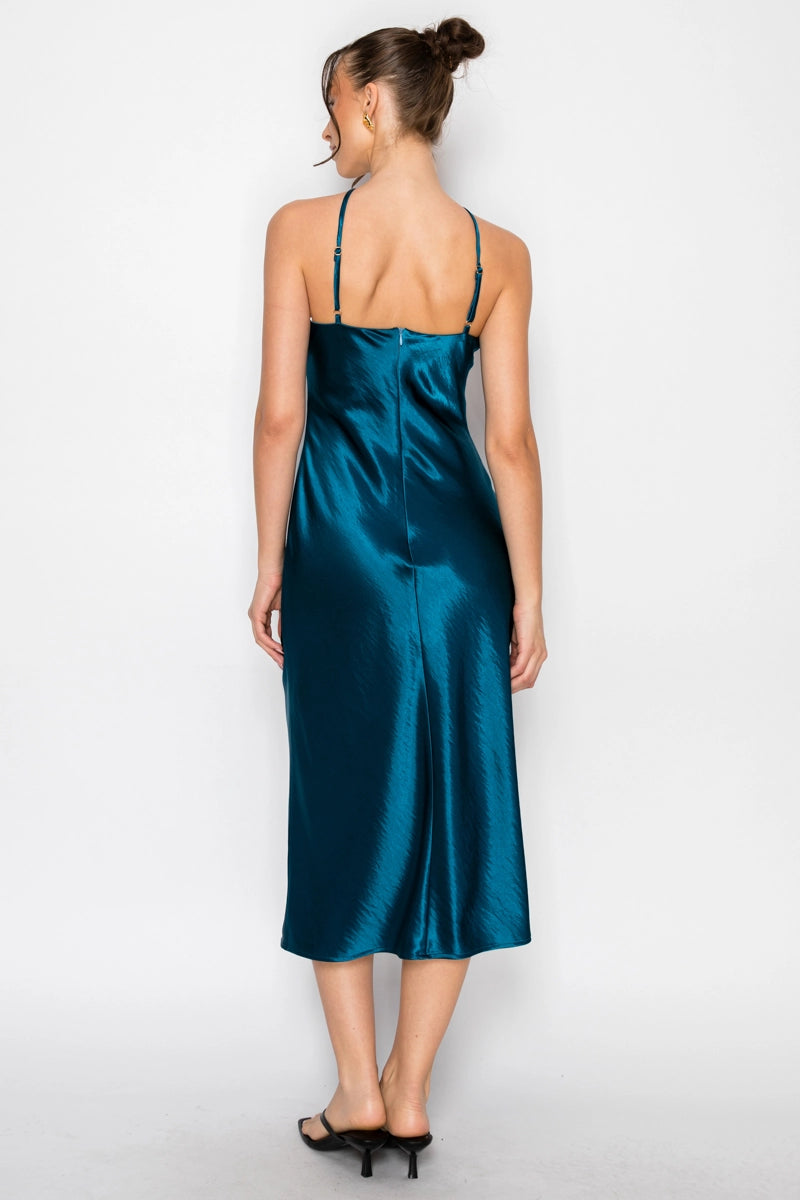 Silky Ring Detail Slip Midi Dress