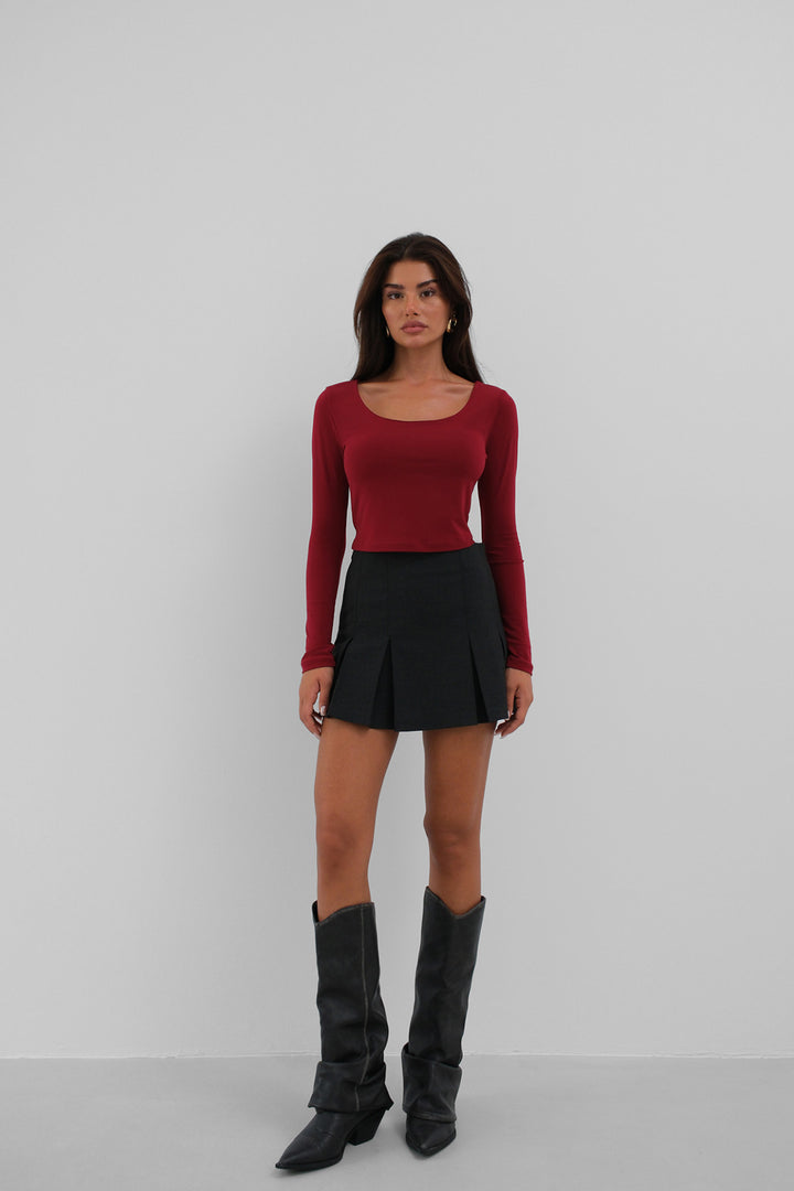 Julia Square Neck Top - Wine