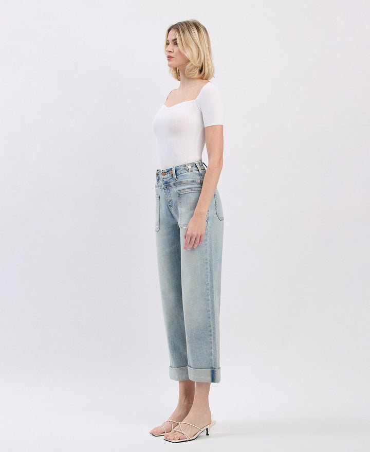 Super High Rise Tab Waistband Cuff Slim Wide Jeans - Commisioner