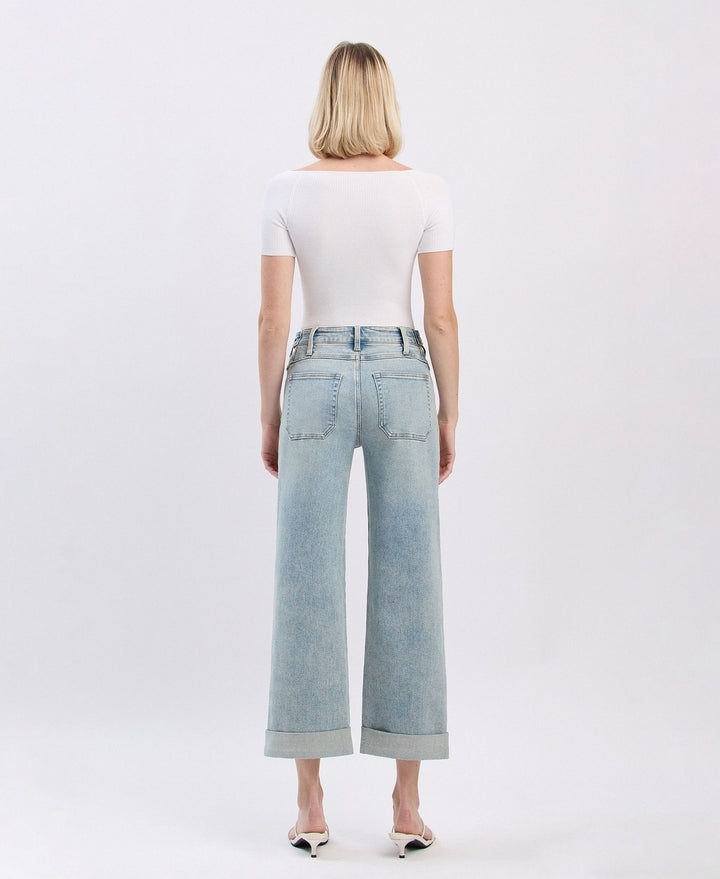 Super High Rise Tab Waistband Cuff Slim Wide Jeans - Commisioner