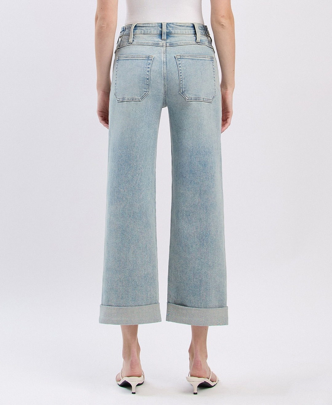 Super High Rise Tab Waistband Cuff Slim Wide Jeans - Commisioner