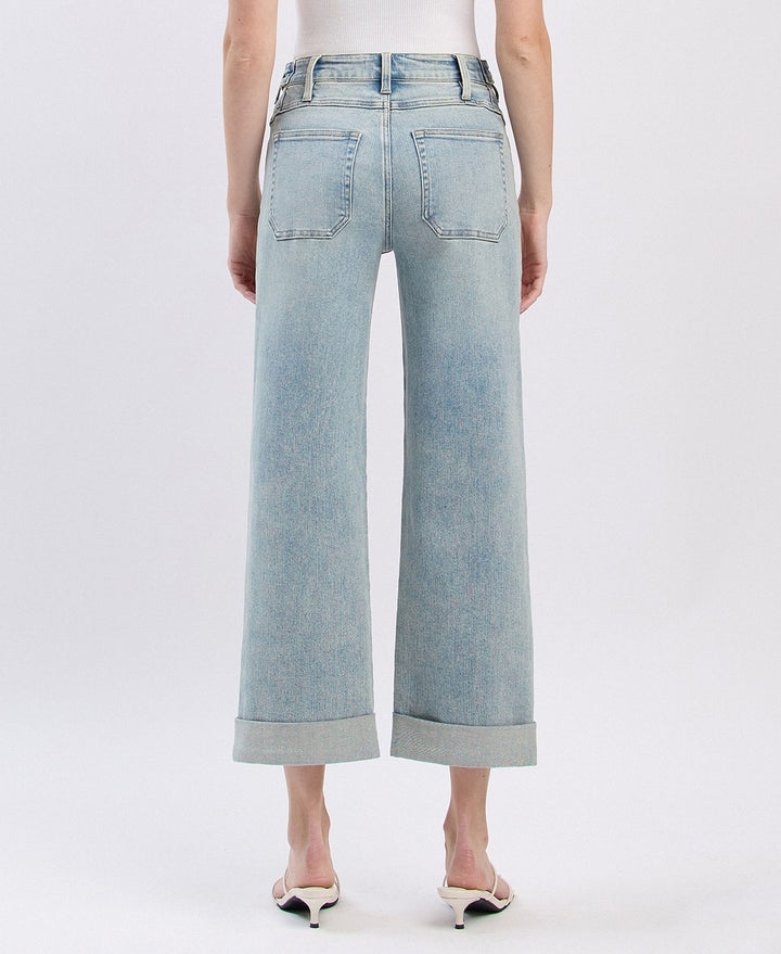Super High Rise Tab Waistband Cuff Slim Wide Jeans - Commisioner