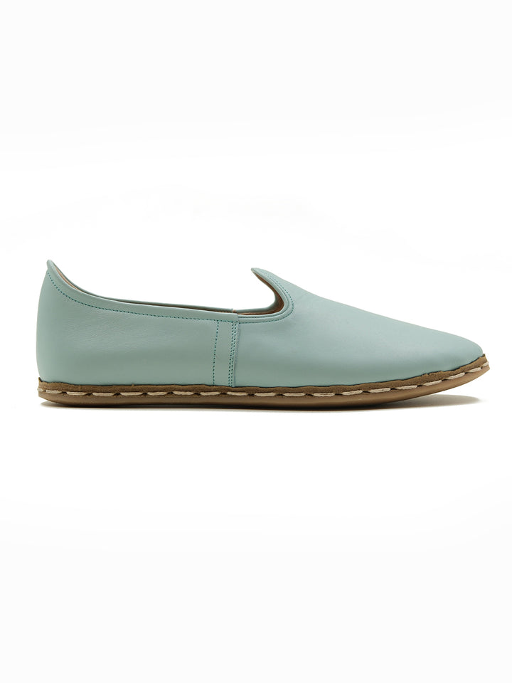 Women's Nile Green Slip on Shoes - Leather