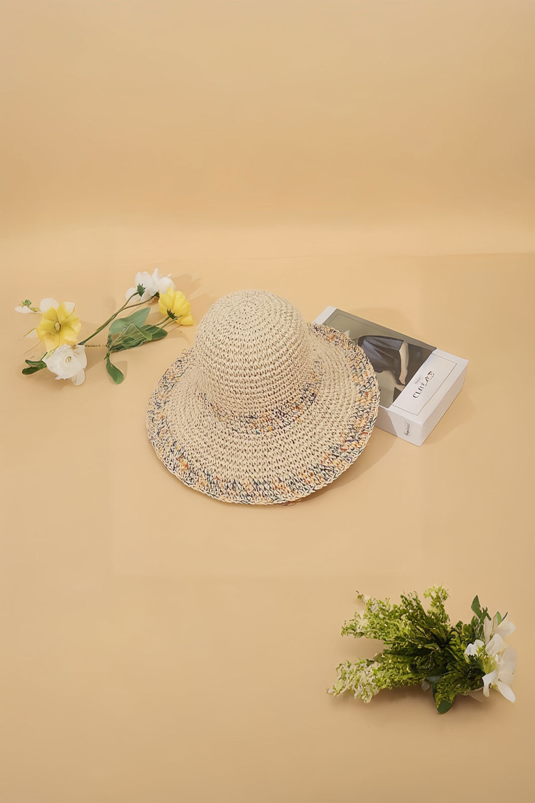 Hand Knitted Straw Hat - Beige