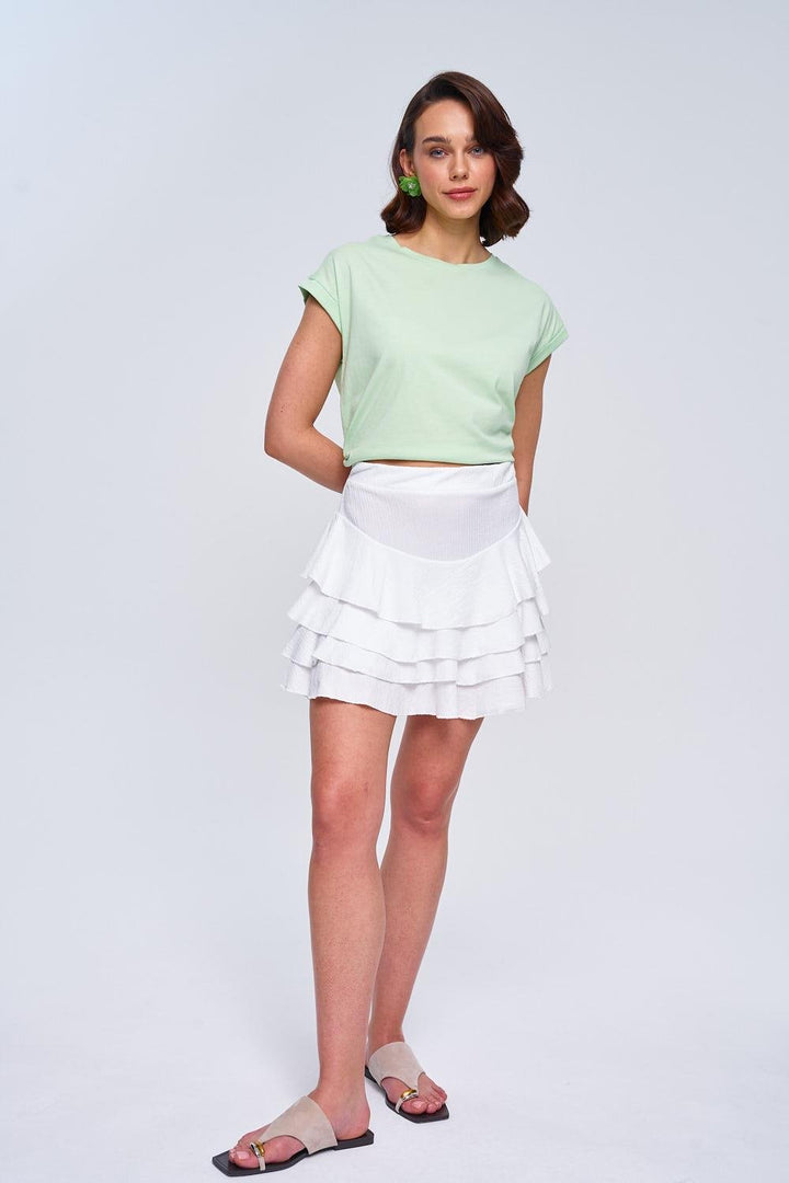 White Mini Ruffle Skirt