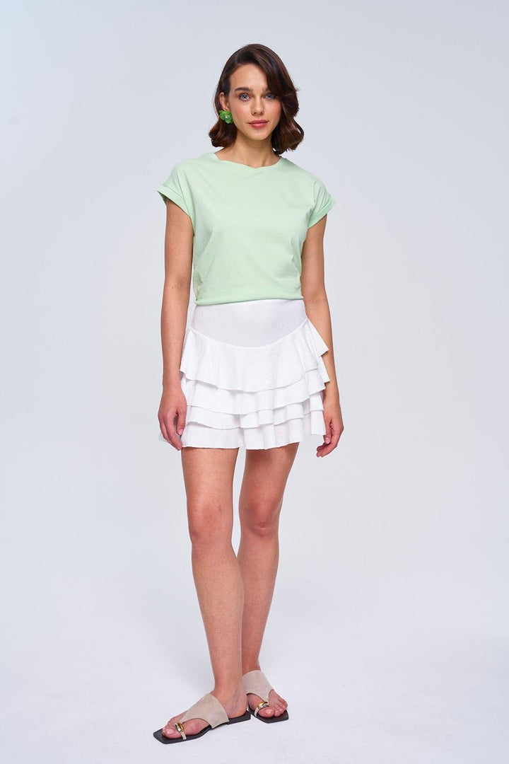 White Mini Ruffle Skirt