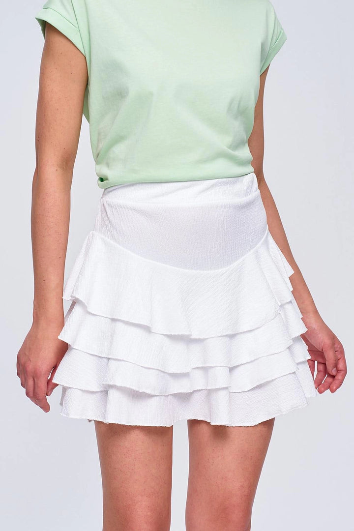 White Mini Ruffle Skirt