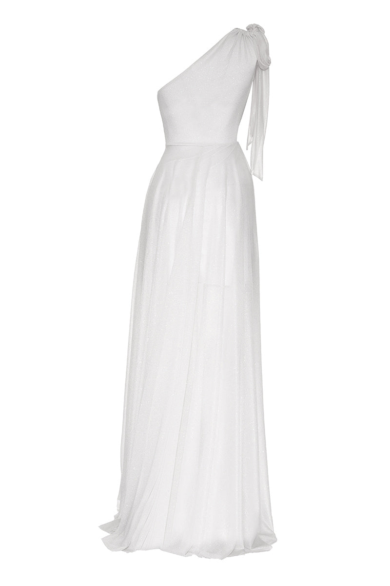 White Single Sleeve Maxi Dress-1