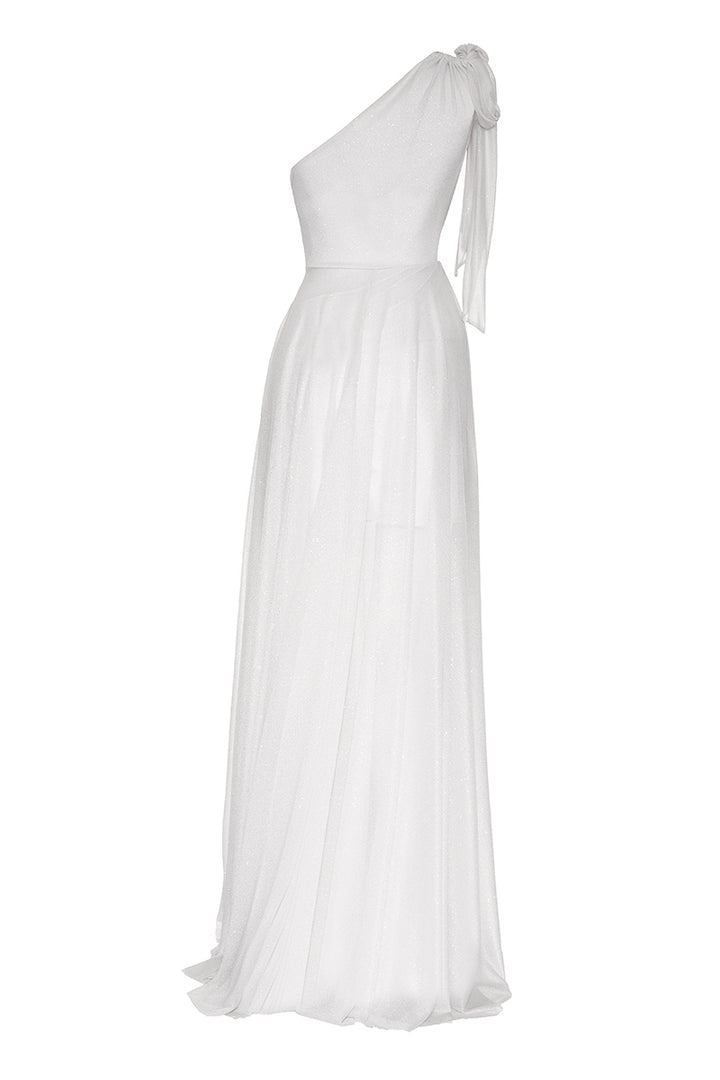 White Single Sleeve Maxi Dress-1