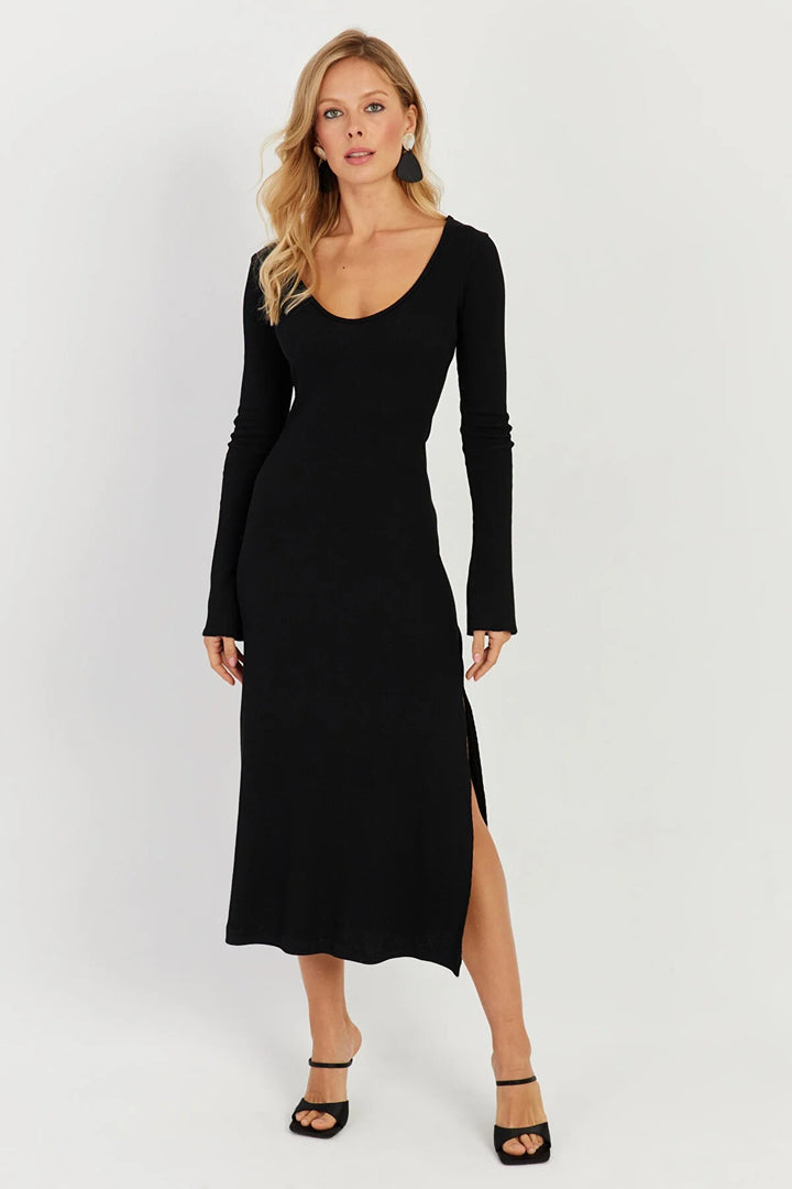 Kara Midi Knit Dress - Black