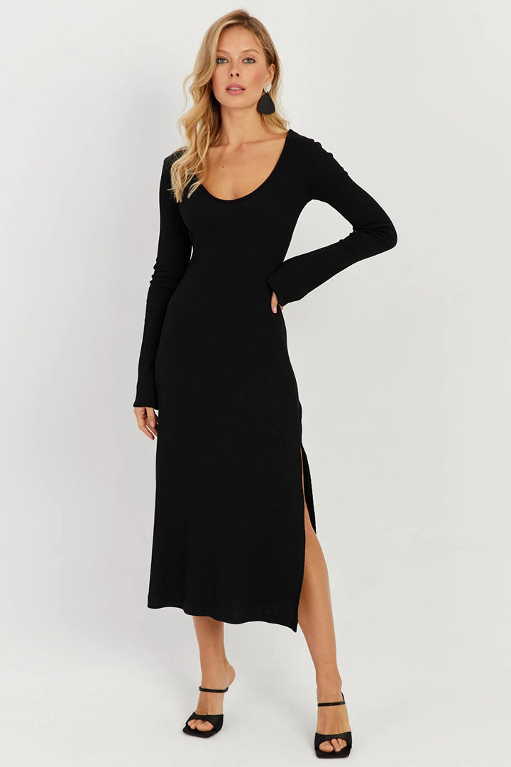 Kara Midi Knit Dress - Black