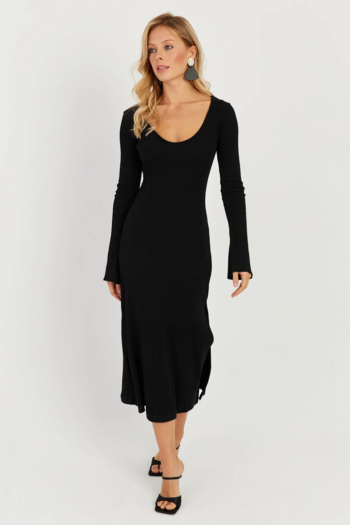 Kara Midi Knit Dress - Black