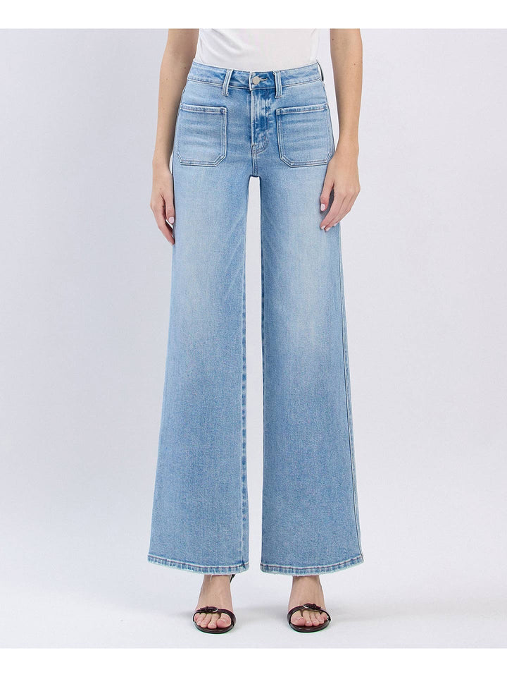 High Rise Patch Pocket Wide Leg Jeans - Flying Monkey