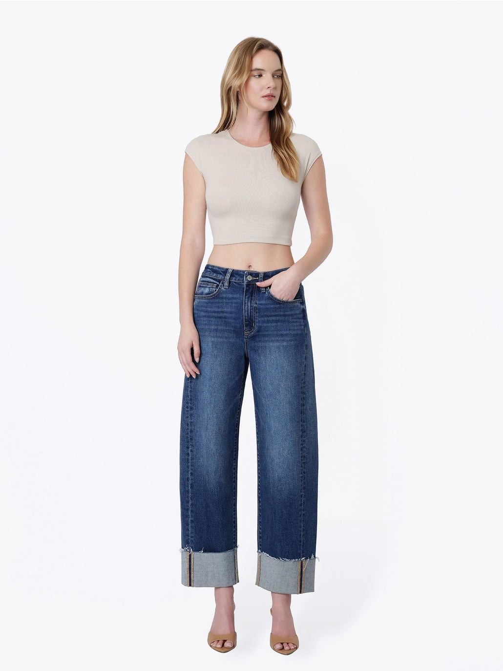 Super High Rise Side Paneled Cuff Barrel Jeans - Flying Monkey