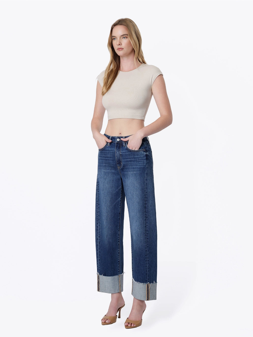 Super High Rise Side Paneled Cuff Barrel Jeans - Flying Monkey