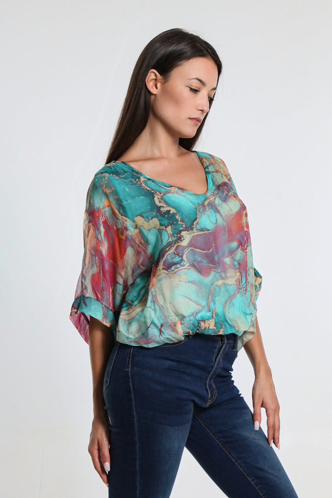 Abella Marble Band Waist Top - Tiffany Blue - Tees By Tina