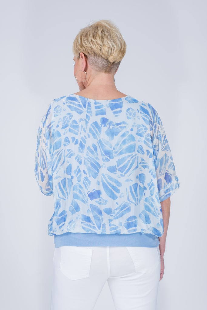 Abella Tropical Band Waist Top - Celestial Blue - Tees By Tina