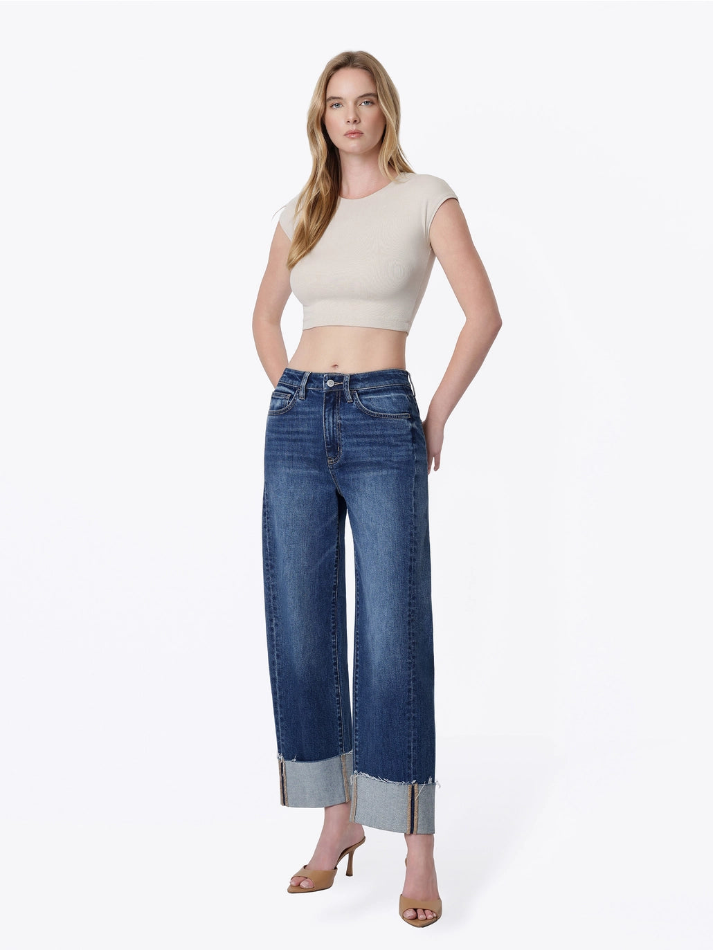 Super High Rise Side Paneled Cuff Barrel Jeans - Flying Monkey
