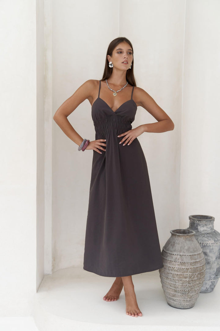 Athena Open Back Dress - Anthracite Grey
