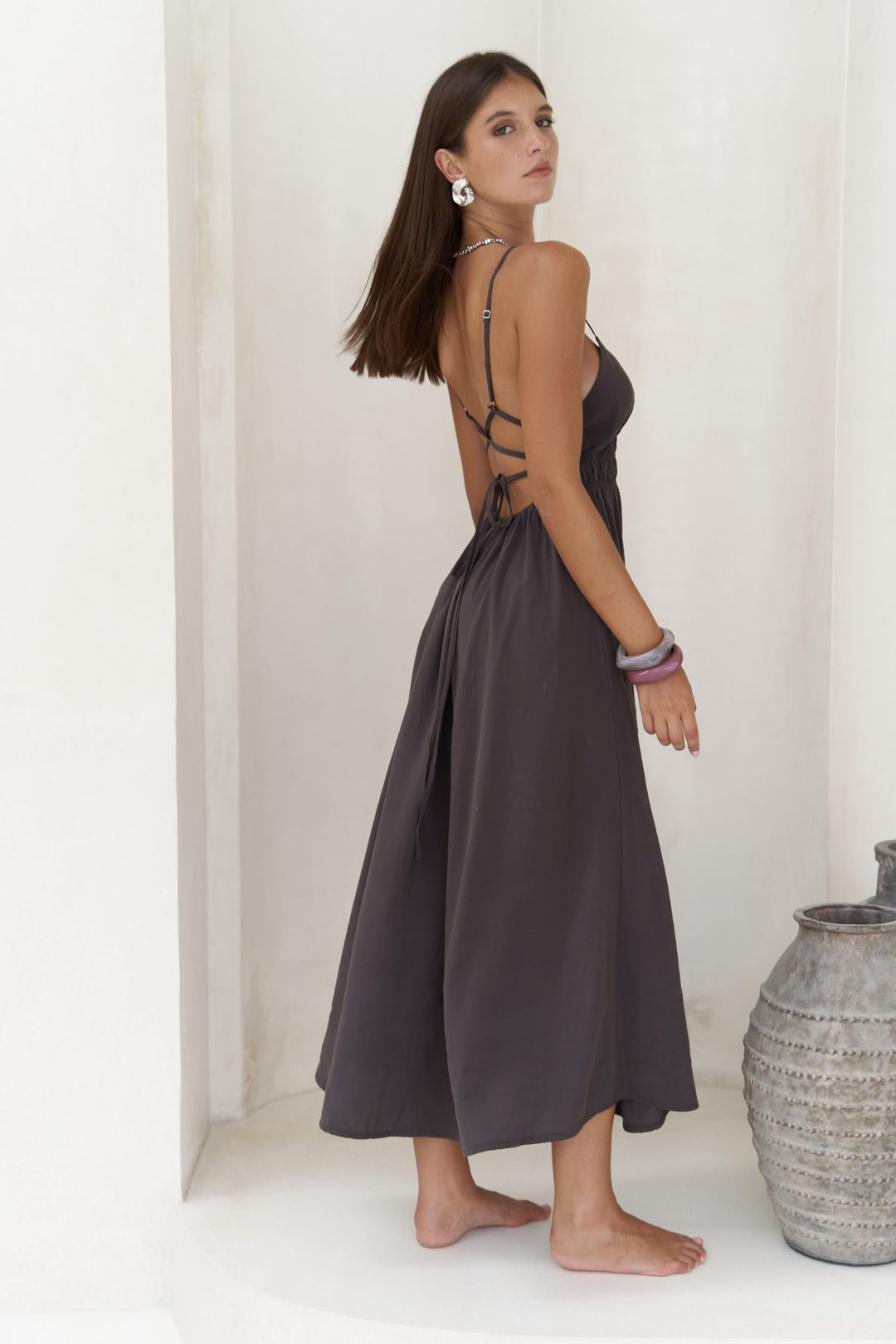 Athena Open Back Dress - Anthracite Grey
