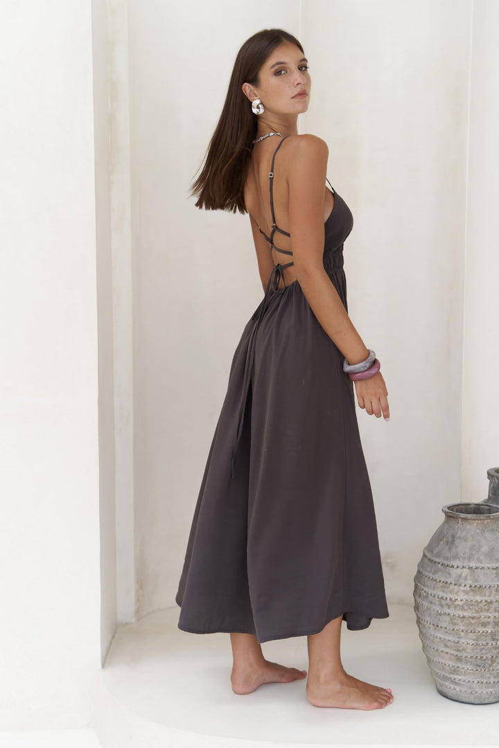 Athena Open Back Dress - Anthracite Grey