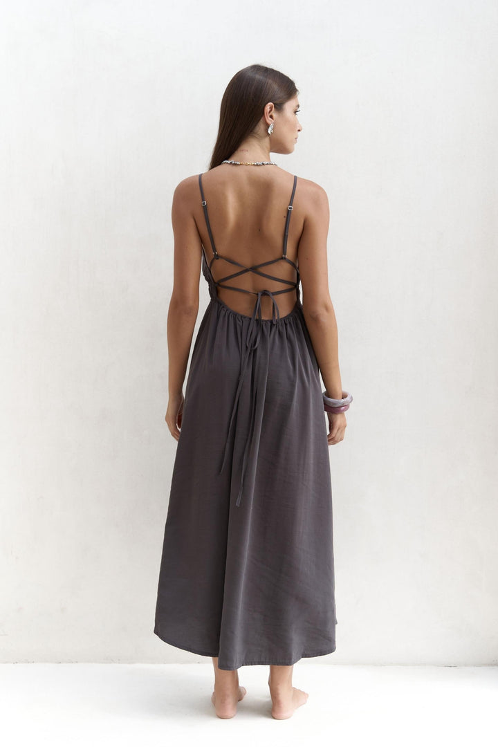 Athena Open Back Dress - Anthracite Grey