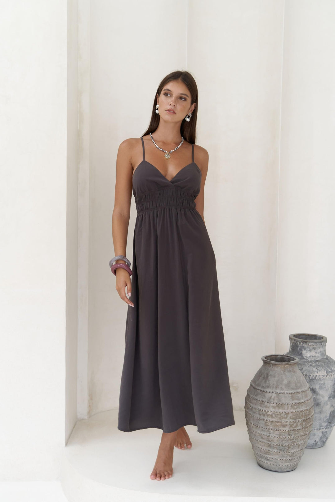 Athena Open Back Dress - Anthracite Grey