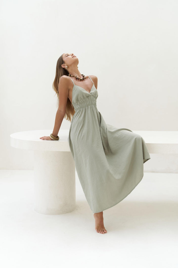 Athena Open Back Dress - Light Green