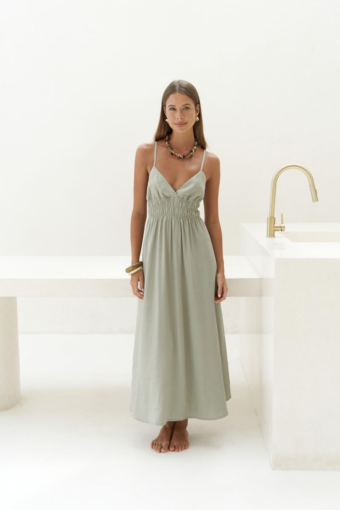 Athena Open Back Dress - Light Green