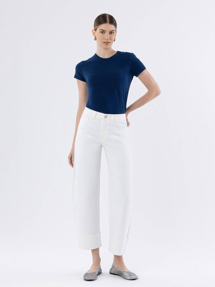 Optic White High Rise Cuffed Crop Barrel Jeans - Flying Monkey