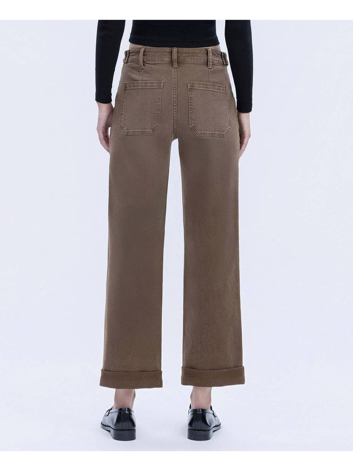 High Rise Tabbed Waistband Cuffed Slim Wide Jeans - Flying Monkey