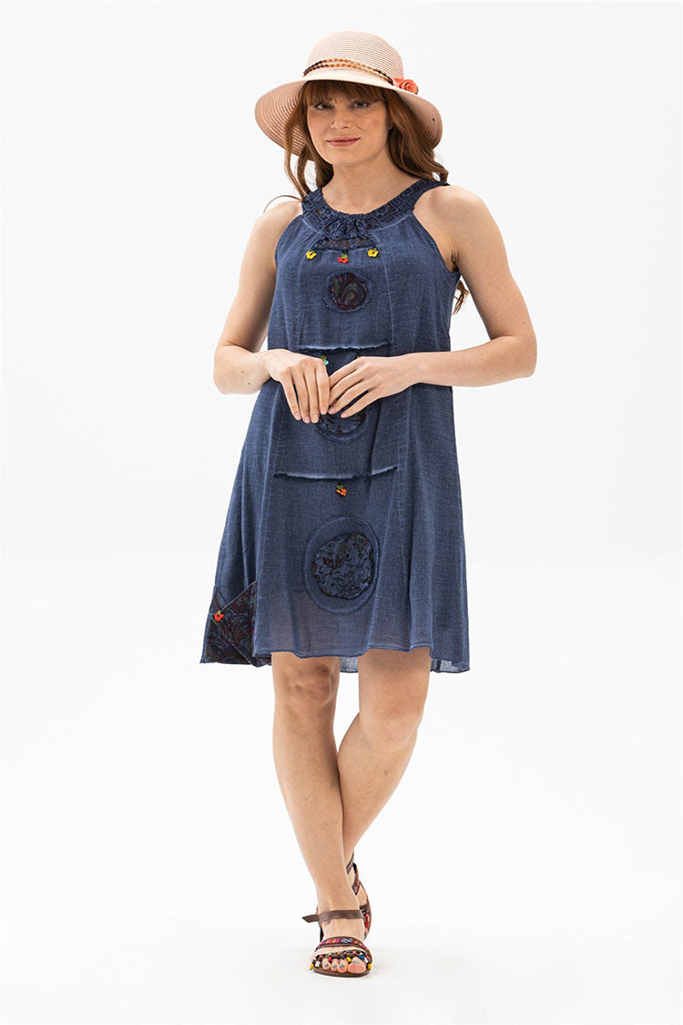 natural fabric and stunning hand embroidery, sleeveless dress