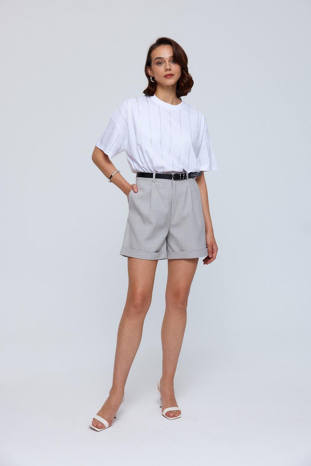 Bermuda Grey Shorts Belted