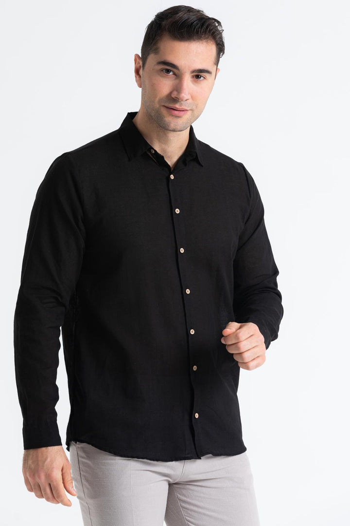 Men - Black Poplin Long Sleeve Shirt